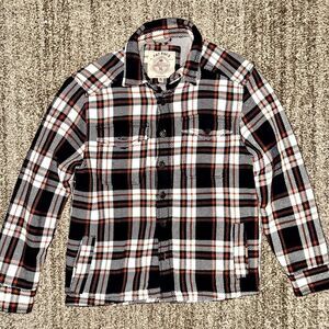 FatFace Men's Dark Blue Orange Ryton Check Overshirt Button Down Flannel Small